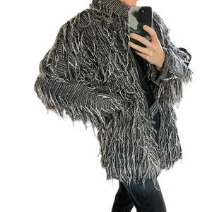 Vintage Designer Shaggy Fringe Grey Oversized pony Jacket Coat Womens Sz L
